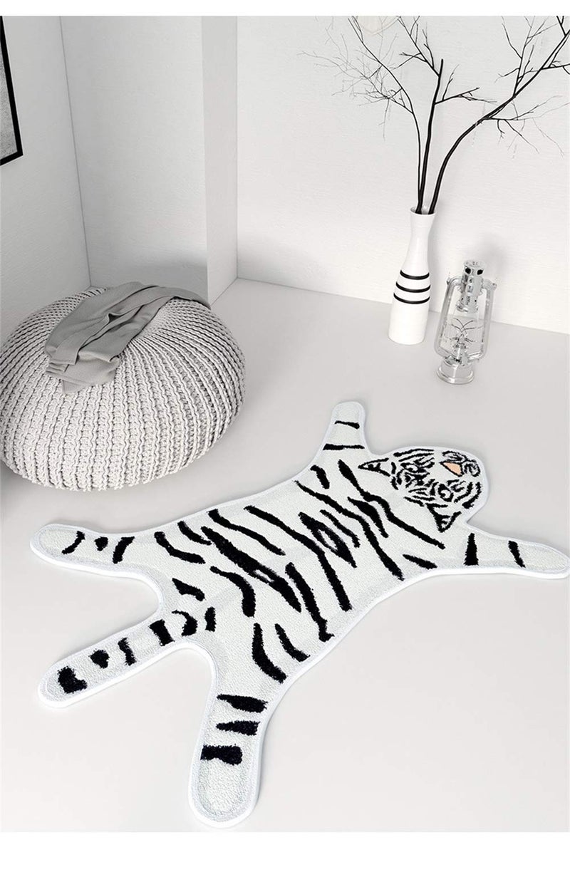 yingda1992 Tiger Print Rug Cartoon Cute Faux Area Rugs Fluffy Animal Print Mat Carpet Kids Small Rugs for Playroom Room Home Decor (2.6x1.8Ft /32.2" Lx21.4 Wï¼ˆ54.5x82cmï¼‰,White) - Image 3